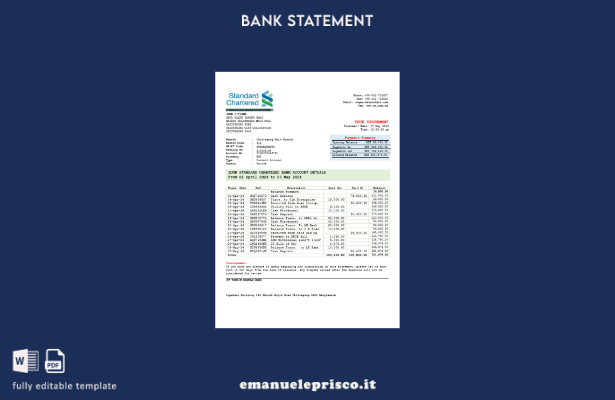 modello di versione word dell'estratto conto bancario Chartered standard india 1